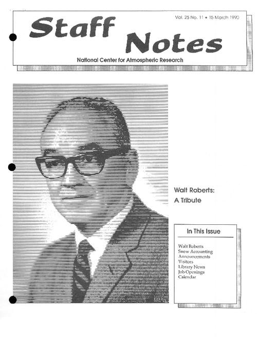 Front page of NCAR Staff Notes newsletter featuring Walt Roberts.